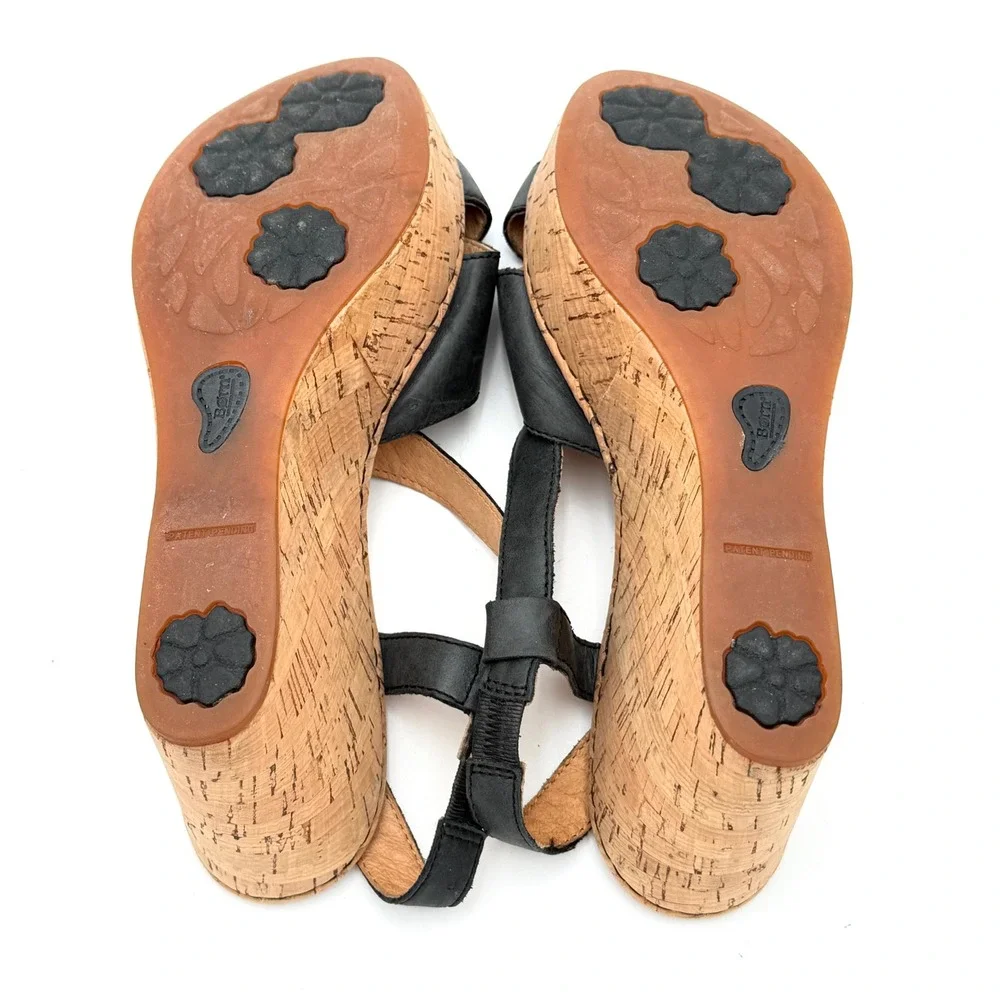 Born Black Leather Cork Platform Wedge Sandals Slingback B83603‎ CQA13 Womens 10